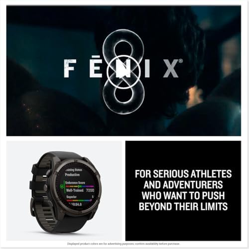 Garmin f nix  8   47 mm  AMOLED  Sapphire  Premium Multisport GPS Smartwatch  Long Lasting Battery Life  Dive Rated  Built in LED Flashlight  Carbon Gray DLC Titanium with Pebble Gray Band