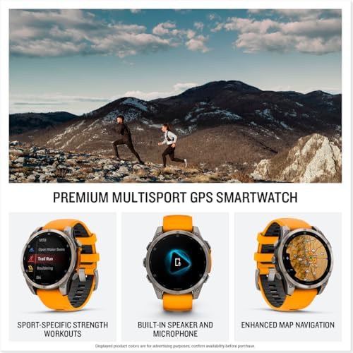 Garmin f nix  8   47 mm  AMOLED  Sapphire  Premium Multisport GPS Smartwatch  Long Lasting Battery Life  Dive Rated  Built in LED Flashlight  Titanium with Spark Orange/Graphite Band