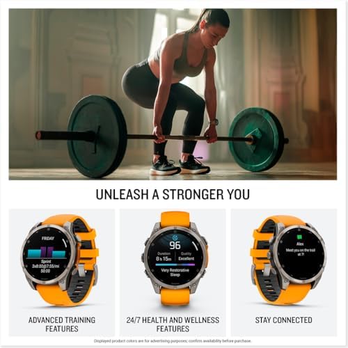 Garmin f nix  8   47 mm  AMOLED  Sapphire  Premium Multisport GPS Smartwatch  Long Lasting Battery Life  Dive Rated  Built in LED Flashlight  Titanium with Spark Orange/Graphite Band