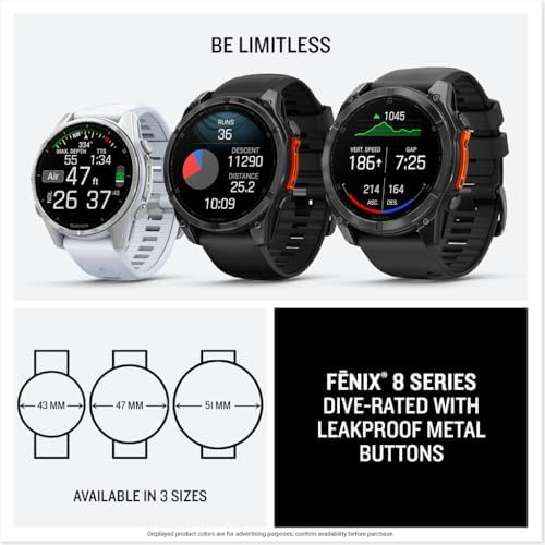 Garmin f nix  8   47 mm  AMOLED  Sapphire  Premium Multisport GPS Smartwatch  Long Lasting Battery Life  Dive Rated  Built in LED Flashlight  Titanium with Spark Orange/Graphite Band