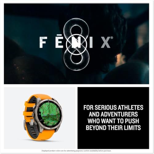 Garmin f nix  8   47 mm  AMOLED  Sapphire  Premium Multisport GPS Smartwatch  Long Lasting Battery Life  Dive Rated  Built in LED Flashlight  Titanium with Spark Orange/Graphite Band