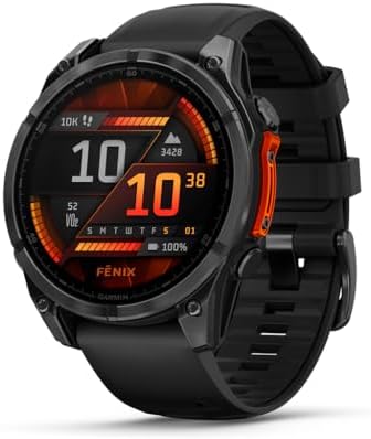 Garmin f nix  8   47 mm  AMOLED  Sapphire  Premium Multisport GPS Smartwatch  Long Lasting Battery Life  Dive Rated  Built in LED Flashlight  Titanium with Spark Orange/Graphite Band