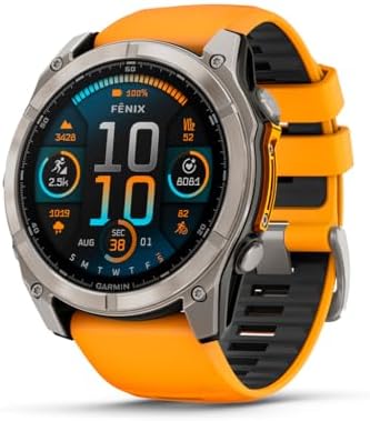 Garmin f nix  8   47 mm  AMOLED  Sapphire  Premium Multisport GPS Smartwatch  Long Lasting Battery Life  Dive Rated  Built in LED Flashlight  Titanium with Spark Orange/Graphite Band