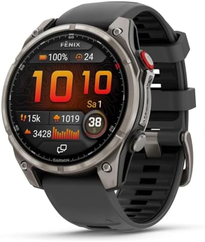 Garmin f nix  8   47 mm  AMOLED  Sapphire  Premium Multisport GPS Smartwatch  Long Lasting Battery Life  Dive Rated  Built in LED Flashlight  Titanium with Spark Orange/Graphite Band