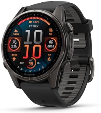 Garmin f nix  8   47 mm  AMOLED  Sapphire  Premium Multisport GPS Smartwatch  Long Lasting Battery Life  Dive Rated  Built in LED Flashlight  Titanium with Spark Orange/Graphite Band