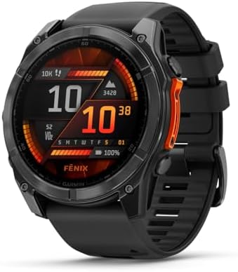 Garmin f nix  8   47 mm  AMOLED  Sapphire  Premium Multisport GPS Smartwatch  Long Lasting Battery Life  Dive Rated  Built in LED Flashlight  Titanium with Spark Orange/Graphite Band