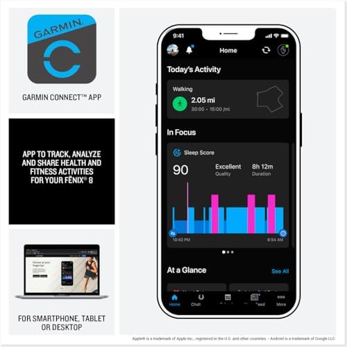 Garmin f nix  8   51 mm  Solar  Sapphire  Premium Multisport GPS Smartwatch  Long Lasting Battery Life  Dive Rated  Built in LED Flashlight  Carbon Gray DLC Titanium with Pebble Gray Band