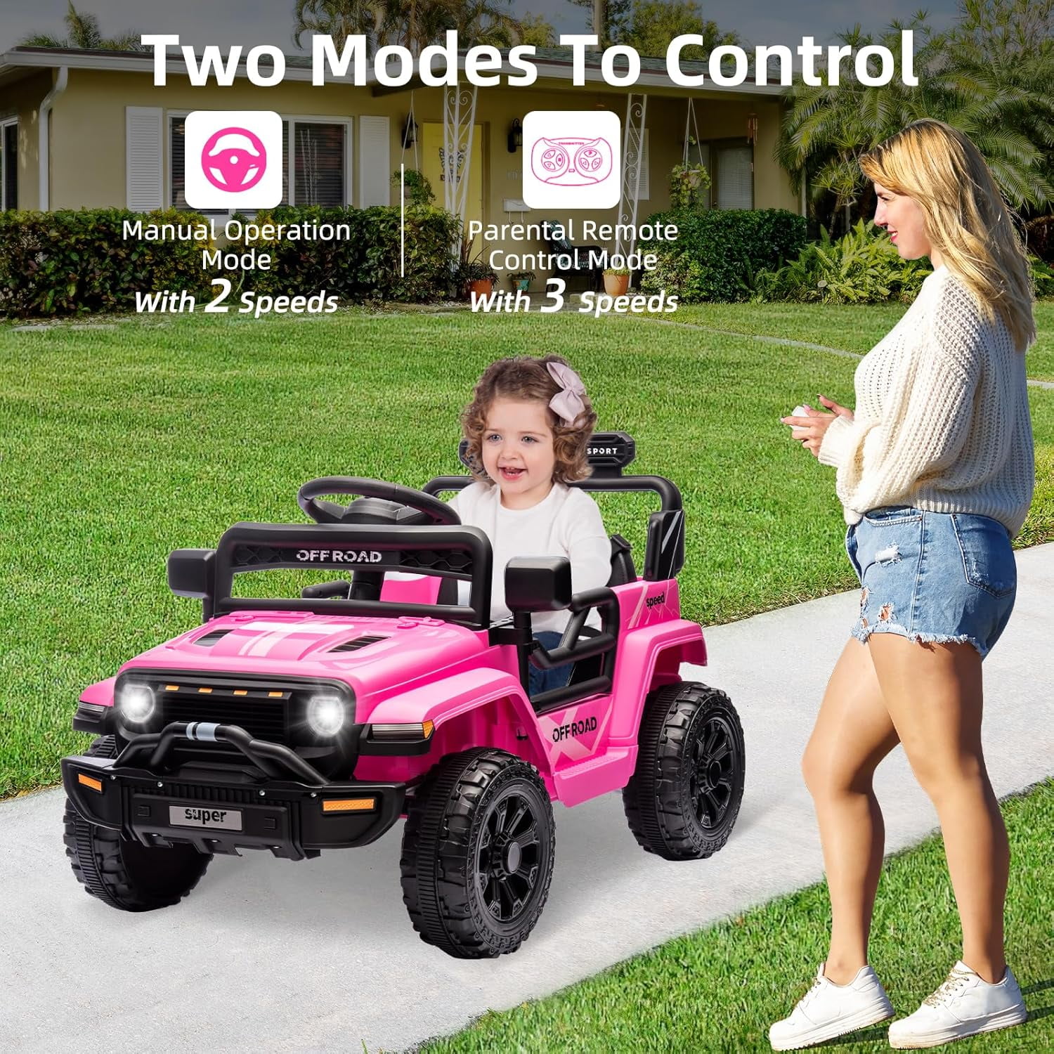 Garvee 12V Ride On Truck Car for Kids   Electric Vehicle with Parent Remote Control  Music Steering Wheel  LED Lights & 4 Wheel Spring Suspension   Perfect for Ages 2 5 Pin