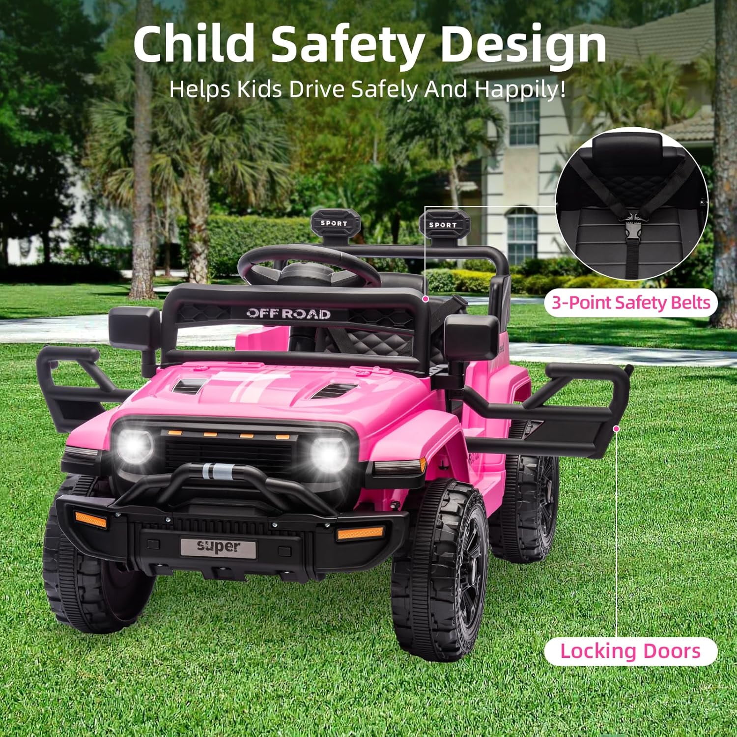 Garvee 12V Ride On Truck Car for Kids   Electric Vehicle with Parent Remote Control  Music Steering Wheel  LED Lights & 4 Wheel Spring Suspension   Perfect for Ages 2 5 Pin