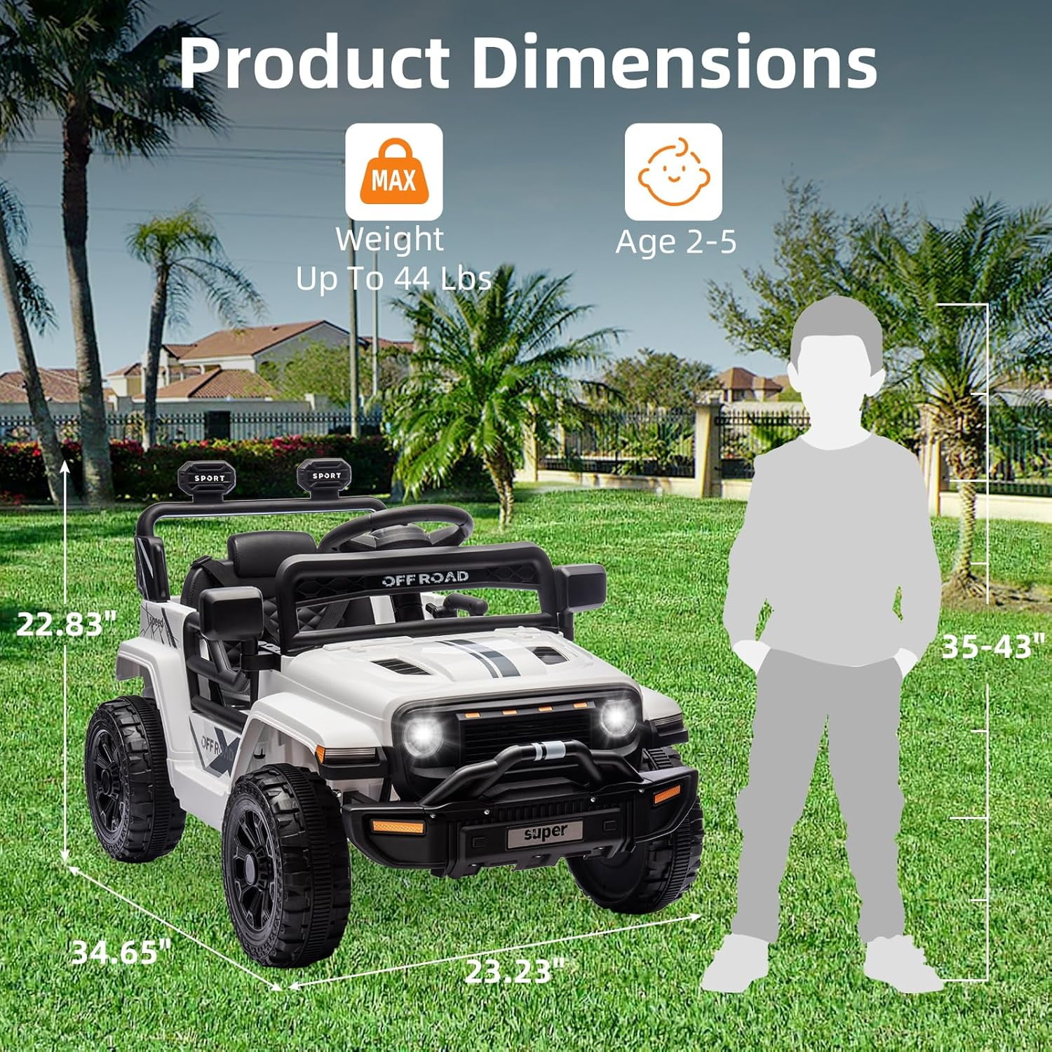 Garvee 12V Ride On Truck Car for Kids   Electric Vehicle with Parent Remote Control  Music Steering Wheel  LED Lights & 4 Wheel Spring Suspension   Perfect for Ages 2 5 Pin