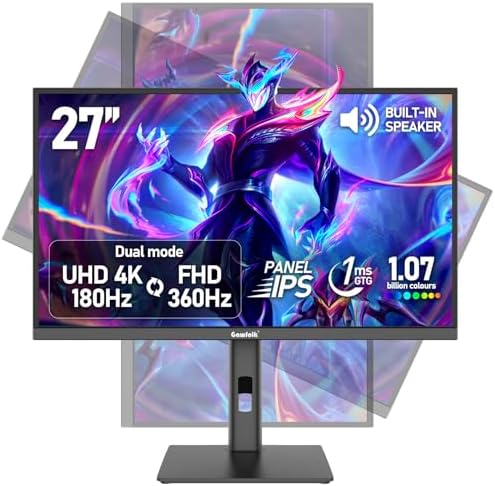 Gawfolk 27 inch 2K QHD 2560 1440  PC Screen  165Hz Gaming Monitor  1ms Without Bezel  FreeSync 98  sRGB  178  Wide Viewing Angle Display 1 4 Port HDMI2 0  Wall Mount Compatible 75   75MM  Black