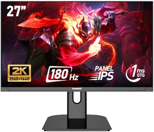 Gawfolk 27 inch 2K QHD 2560 1440  PC Screen  180Hz Gaming Monitor  1ms Without Bezel  FreeSync 100  sRGB  178  Wide Viewing Angle  HDMI2 0 DisplayPort  75   75MM Wall Mount Compatible   Black