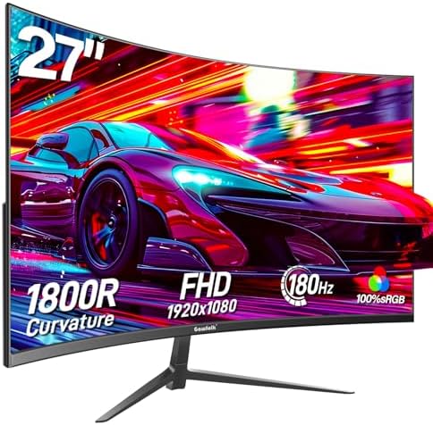 Gawfolk 27 inch Curved Gaming Monitor 144Hz/180Hz PC Monitor Full HD 1080P  Frameless 1800R Computer Display with FreeSync & Eye Care Technology  Wall Mountable  DP  HDMI Port  Black 