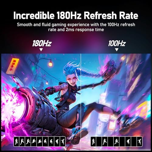 Gawfolk 27 inch Curved Gaming Monitor 144Hz/180Hz PC Monitor Full HD 1080P  Frameless 1800R Computer Display with FreeSync & Eye Care Technology  Wall Mountable  DP  HDMI Port  Black 