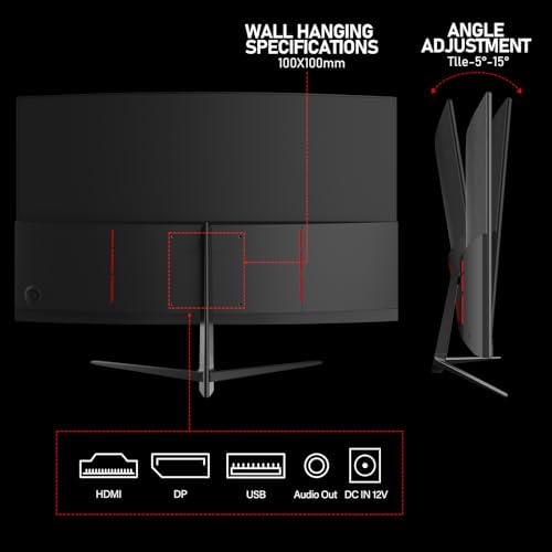 Gawfolk 27 inch Curved Gaming Monitor 144Hz/180Hz PC Monitor Full HD 1080P  Frameless 1800R Computer Display with FreeSync & Eye Care Technology  Wall Mountable  DP  HDMI Port  Black 