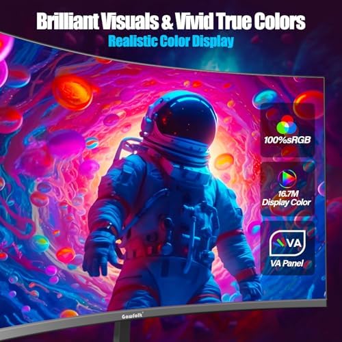 Gawfolk 27 inch Curved Gaming Monitor 144Hz/180Hz PC Monitor Full HD 1080P  Frameless 1800R Computer Display with FreeSync & Eye Care Technology  Wall Mountable  DP  HDMI Port  Black 