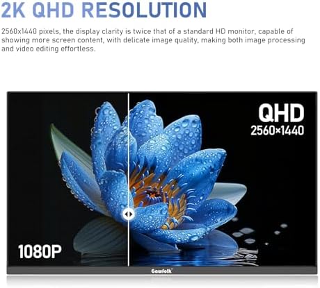 Gawfolk 27 inch IPS 2K QHD  2560 1440  Computer Monitor 75Hz Gaming PC Screen  1ms Adaptive Sync 100  sRGB  1 07 Billion Colours Built in Speaker Display 1 4 Port HDMI2 0  Black