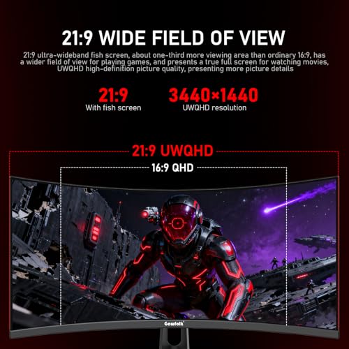 Gawfolk 34 Inch Ultrawide Curved 180Hz Gaming Computer Monitor 1500R PC Screen 21 9 UWQHD  3440x1440  128  sRGB Adaptive Sync 178  Viewing Angle Display Port HDMI Compatible with Wall mounting  Black