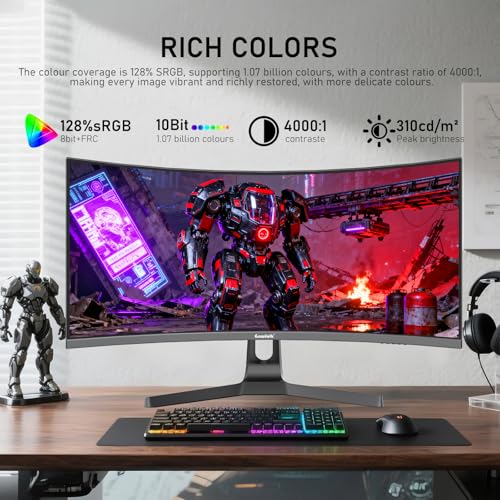 Gawfolk 34 Inch Ultrawide Curved 180Hz Gaming Computer Monitor 1500R PC Screen 21 9 UWQHD  3440x1440  128  sRGB Adaptive Sync 178  Viewing Angle Display Port HDMI Compatible with Wall mounting  Black