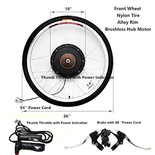 Gdrasuya10 Kit de conversión de bicicleta eléctrica de 26 pulgadas, kit de conversión de bicicleta eléctrica de 48 V, 1000 W, potente kit de motor de cubo con controlador inteligente y sistema PAS