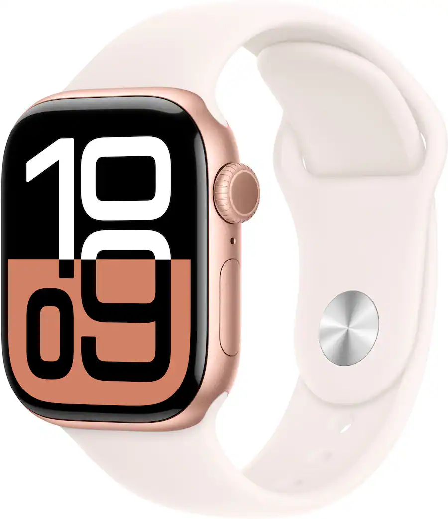 Geek Squad Certified Refurbished Apple Watch Series 10  GPS  42mm Aluminum Case with Light Blush Sport Band   S/M   Rose Gold    2024