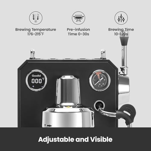 Gemilai Owl G3006 Home Espresso Machine  58mm Commercial Group Head & PID Temp Control  Stainless Steel Coffee Maker for Barista Quality Latte Art  Cappuccino Dual Data Display Black