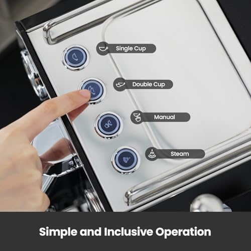 Gemilai Owl G3006 Home Espresso Machine  58mm Commercial Group Head & PID Temp Control  Stainless Steel Coffee Maker for Barista Quality Latte Art  Cappuccino Dual Data Display Black