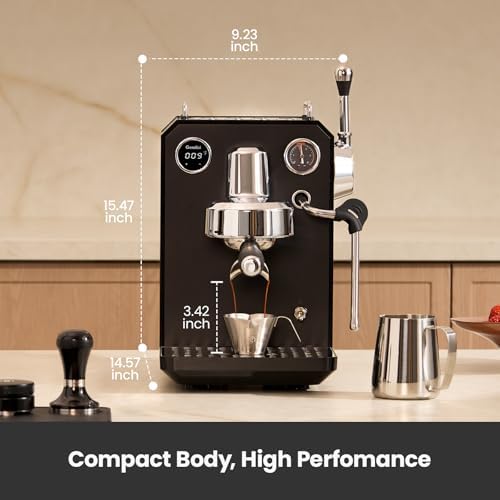 Gemilai Owl G3006 Home Espresso Machine  58mm Commercial Group Head & PID Temp Control  Stainless Steel Coffee Maker for Barista Quality Latte Art  Cappuccino Dual Data Display Black