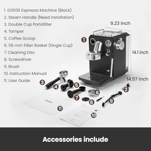 Gemilai Owl G3006 Home Espresso Machine  58mm Commercial Group Head & PID Temp Control  Stainless Steel Coffee Maker for Barista Quality Latte Art  Cappuccino Dual Data Display Black