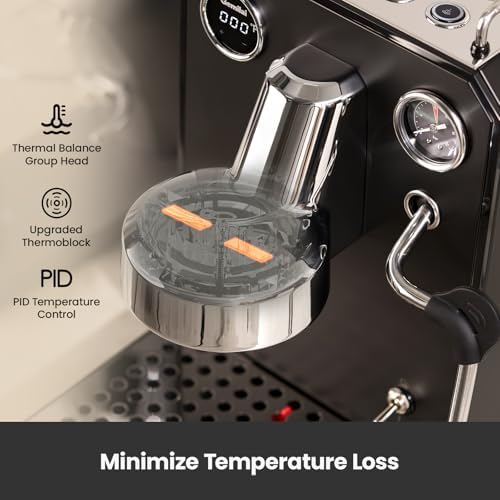 Gemilai Owl G3006 Home Espresso Machine  58mm Commercial Group Head & PID Temp Control  Stainless Steel Coffee Maker for Barista Quality Latte Art  Cappuccino Dual Data Display Black