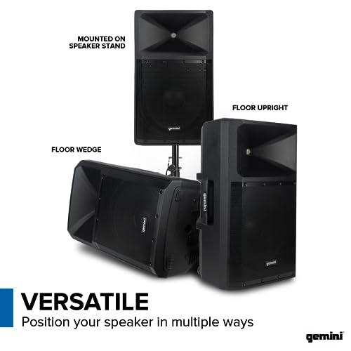 Gemini 15 Inch Powered PA Speaker   2200W Bluetooth PA Speaker with Mixer  XLR Inputs  Active DJ Speakers for Parties Events  GSP 2200 