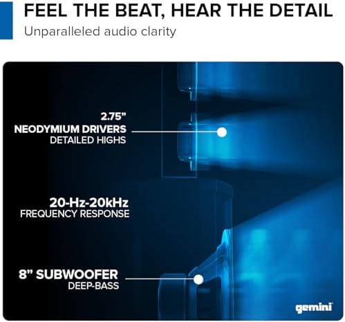 Gemini Powered Line Array PA System with Subwoofer   Column Array Speakers 1200W  Built in Mixer  Bluetooth Streaming  Adjustable Height Tower Speakers for DJ  Karaoke  Live Performance  WPX 2000 