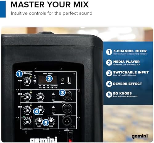 Gemini Powered Line Array PA System with Subwoofer   Column Array Speakers 1200W  Built in Mixer  Bluetooth Streaming  Adjustable Height Tower Speakers for DJ  Karaoke  Live Performance  WPX 2000 