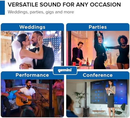 Gemini Powered Line Array PA System with Subwoofer   Column Array Speakers 1200W  Built in Mixer  Bluetooth Streaming  Adjustable Height Tower Speakers for DJ  Karaoke  Live Performance  WPX 2000 