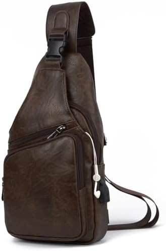 Genuine Leather Bags for Men & Women  Lightweight Waterproof Sling Bag  USB Charging Port Crossbody Chest Bag  Blue 