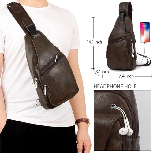 Genuine Leather Bags for Men & Women  Lightweight Waterproof Sling Bag  USB Charging Port Crossbody Chest Bag  Blue 