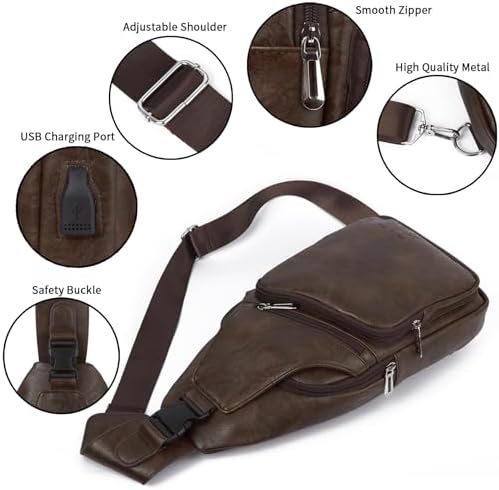 Genuine Leather Bags for Men & Women  Lightweight Waterproof Sling Bag  USB Charging Port Crossbody Chest Bag  Blue 
