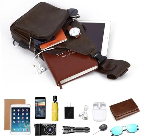 Genuine Leather Bags for Men & Women  Lightweight Waterproof Sling Bag  USB Charging Port Crossbody Chest Bag  Blue 