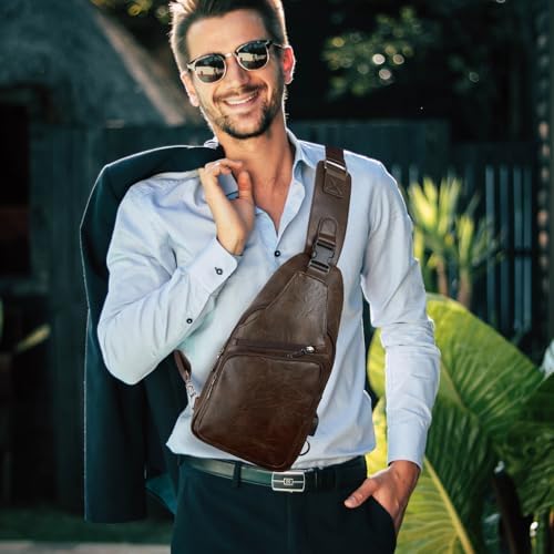 Genuine Leather Bags for Men & Women  Lightweight Waterproof Sling Bag  USB Charging Port Crossbody Chest Bag  Blue 