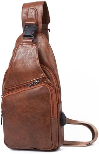 Genuine Leather Bags for Men & Women  Lightweight Waterproof Sling Bag  USB Charging Port Crossbody Chest Bag  Blue 