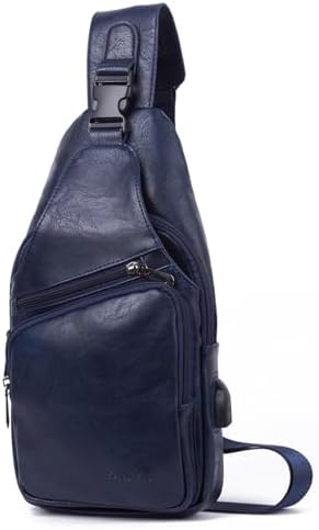 Genuine Leather Bags for Men & Women  Lightweight Waterproof Sling Bag  USB Charging Port Crossbody Chest Bag  Blue 