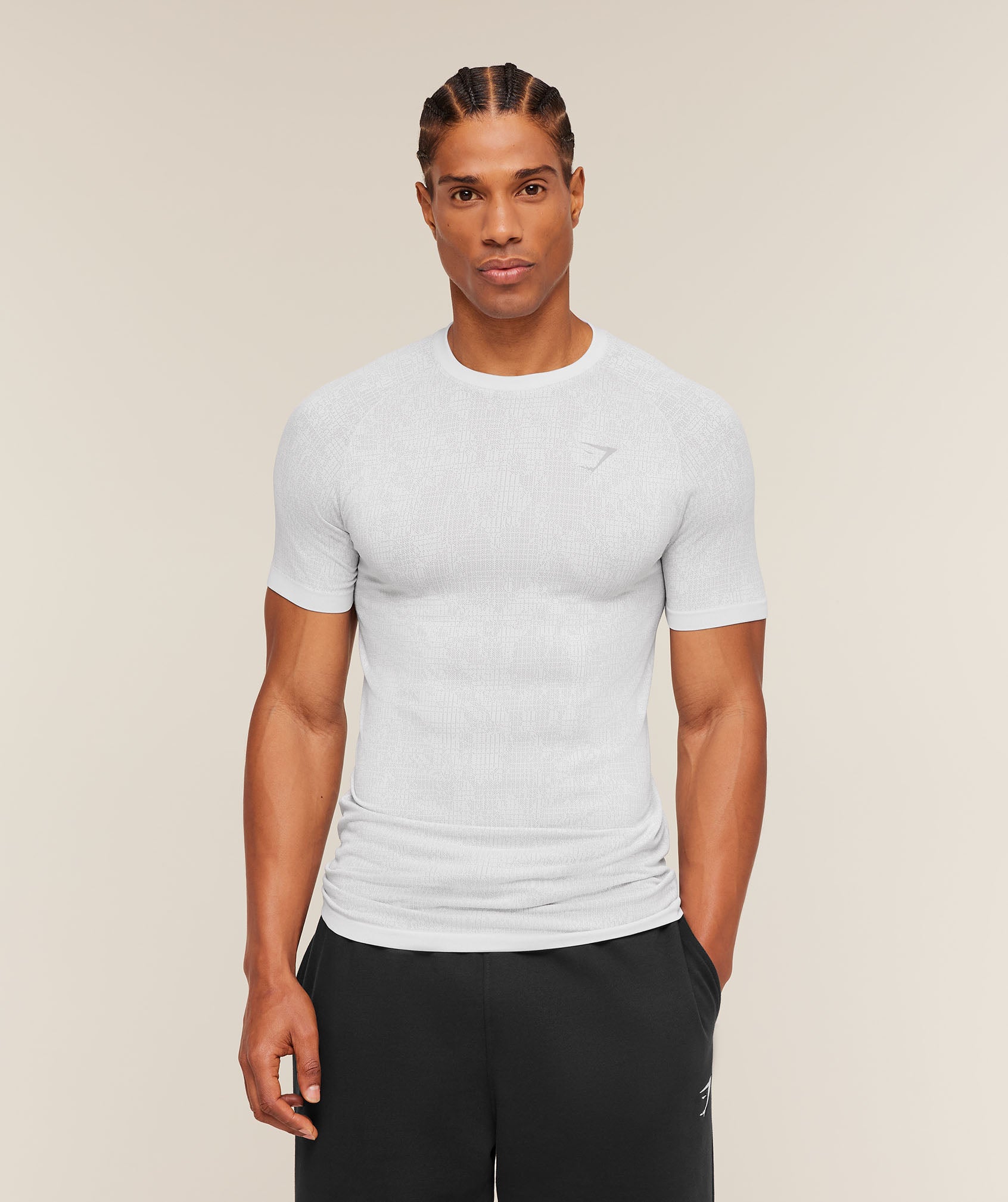 Talla M - Geo Seamless Grid T-Shirt - White/Silver Grey