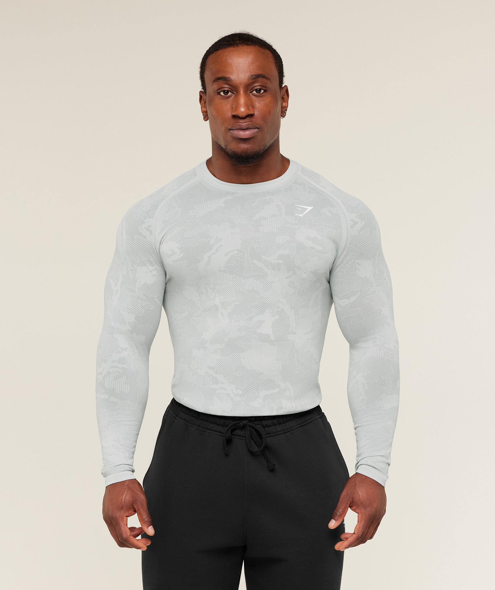 Geo Seamless Long Sleeve T-Shirt - Light Grey/Smokey Grey