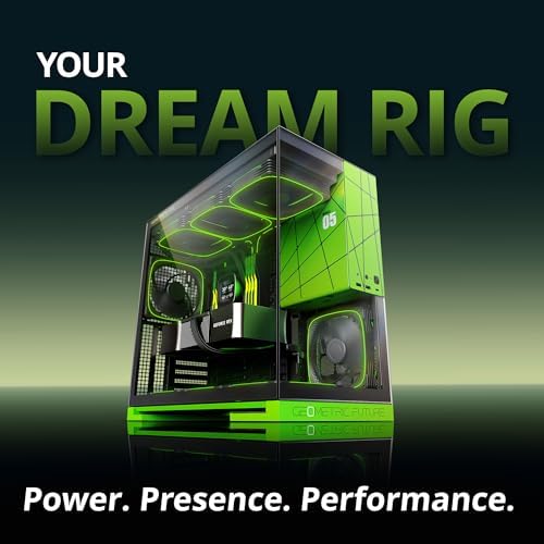 Geometric Future M5 Tempered Glass Mid Tower  E ATX/ATX Gaming Case  1 2mm Steel  Type C  Toolless Panels  Support 420/360 Radiator  ARGB PWM 140m Fan x 5 Pre Installed  Black/Green  GEO M5F BNY