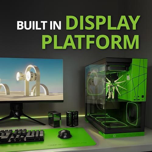 Geometric Future M5 Tempered Glass Mid Tower  E ATX/ATX Gaming Case  1 2mm Steel  Type C  Toolless Panels  Support 420/360 Radiator  ARGB PWM 140m Fan x 5 Pre Installed  Black/Green  GEO M5F BNY