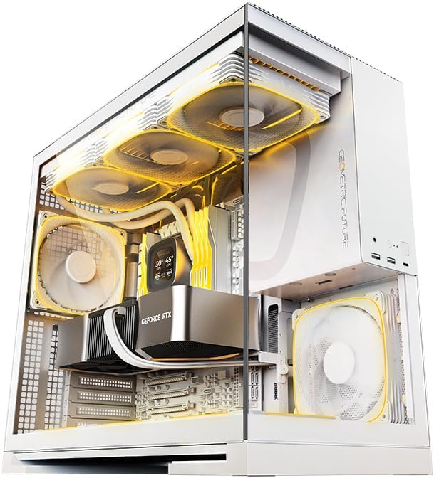 Geometric Future M5 Tempered Glass Mid Tower  E ATX/ATX Gaming Case  1 2mm Steel  Type C  Toolless Panels  Support 420/360 Radiator  ARGB PWM 140m Fan x 5 Pre Installed  Black/Green  GEO M5F BNY