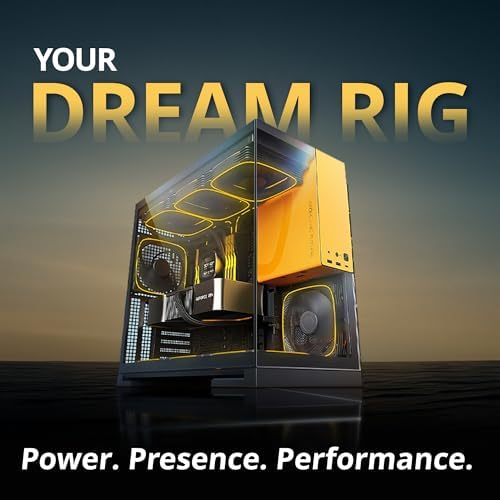 Geometric Future M5 Tempered Glass Mid Tower  E ATX/ATX Gaming Case  1 2mm Steel  Type C  Toolless Panels  Support 420/360 Radiator  ARGB PWM 140m Fan x 5 Pre Installed  Black/Yellow  GEO M5F BY