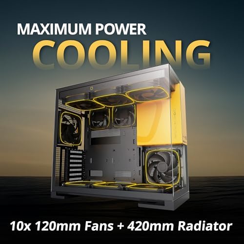 Geometric Future M5 Tempered Glass Mid Tower  E ATX/ATX Gaming Case  1 2mm Steel  Type C  Toolless Panels  Support 420/360 Radiator  ARGB PWM 140m Fan x 5 Pre Installed  Black/Yellow  GEO M5F BY