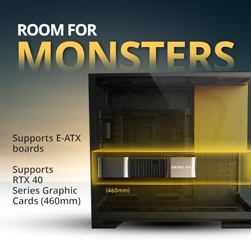 Geometric Future M5 Tempered Glass Mid Tower  E ATX/ATX Gaming Case  1 2mm Steel  Type C  Toolless Panels  Support 420/360 Radiator  ARGB PWM 140m Fan x 5 Pre Installed  Black/Yellow  GEO M5F BY