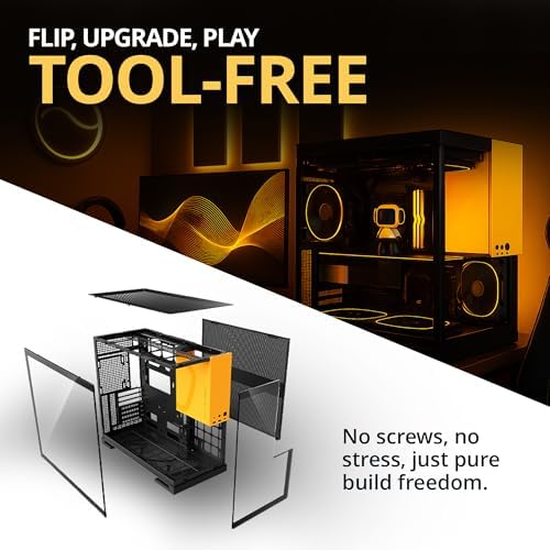 Geometric Future M5 Tempered Glass Mid Tower  E ATX/ATX Gaming Case  1 2mm Steel  Type C  Toolless Panels  Support 420/360 Radiator  ARGB PWM 140m Fan x 5 Pre Installed  Black/Yellow  GEO M5F BY